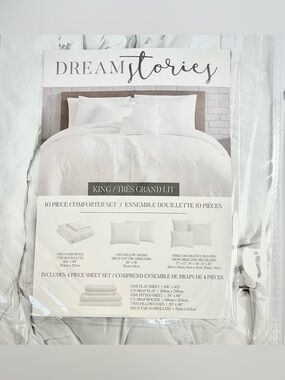 💕NWT King - White 10-Piece Dream Stories Comforter & Sheet Set